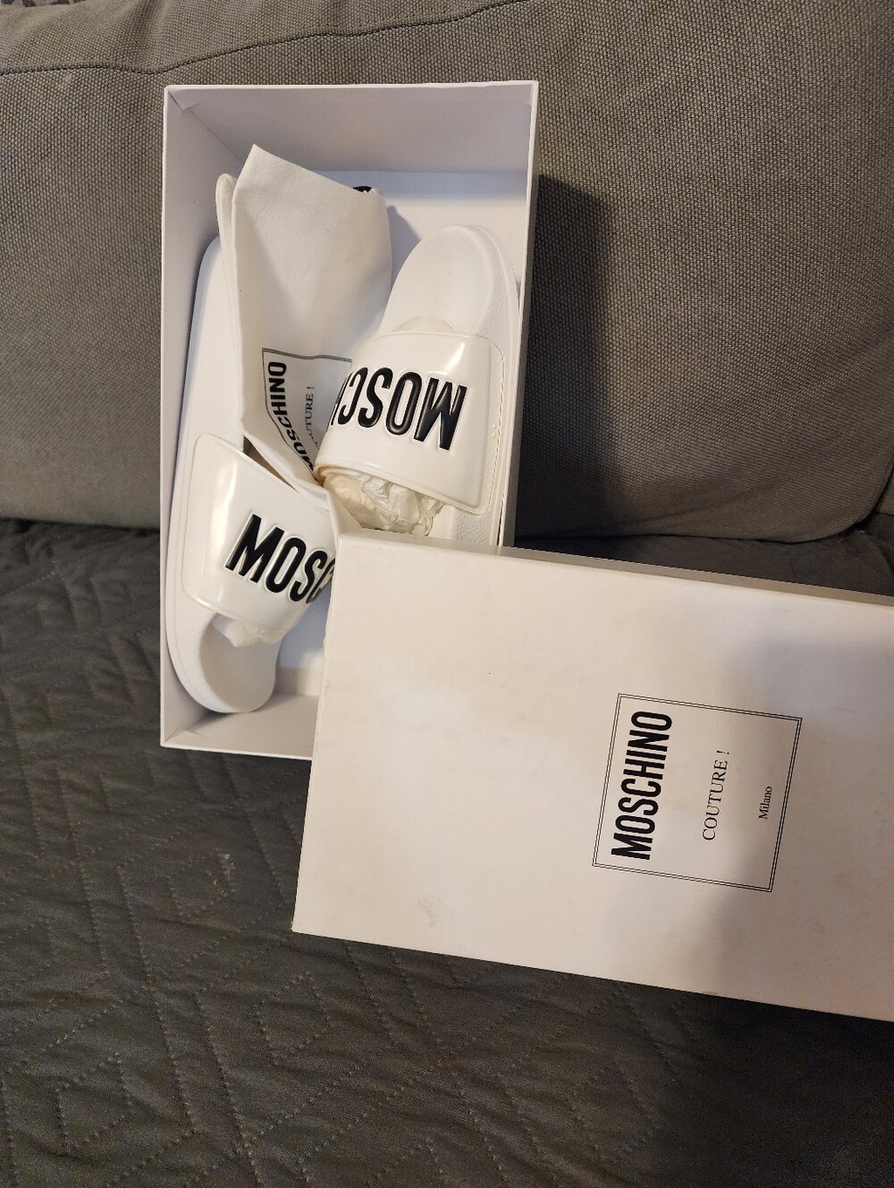 Moschino White Pool Slides Size 39